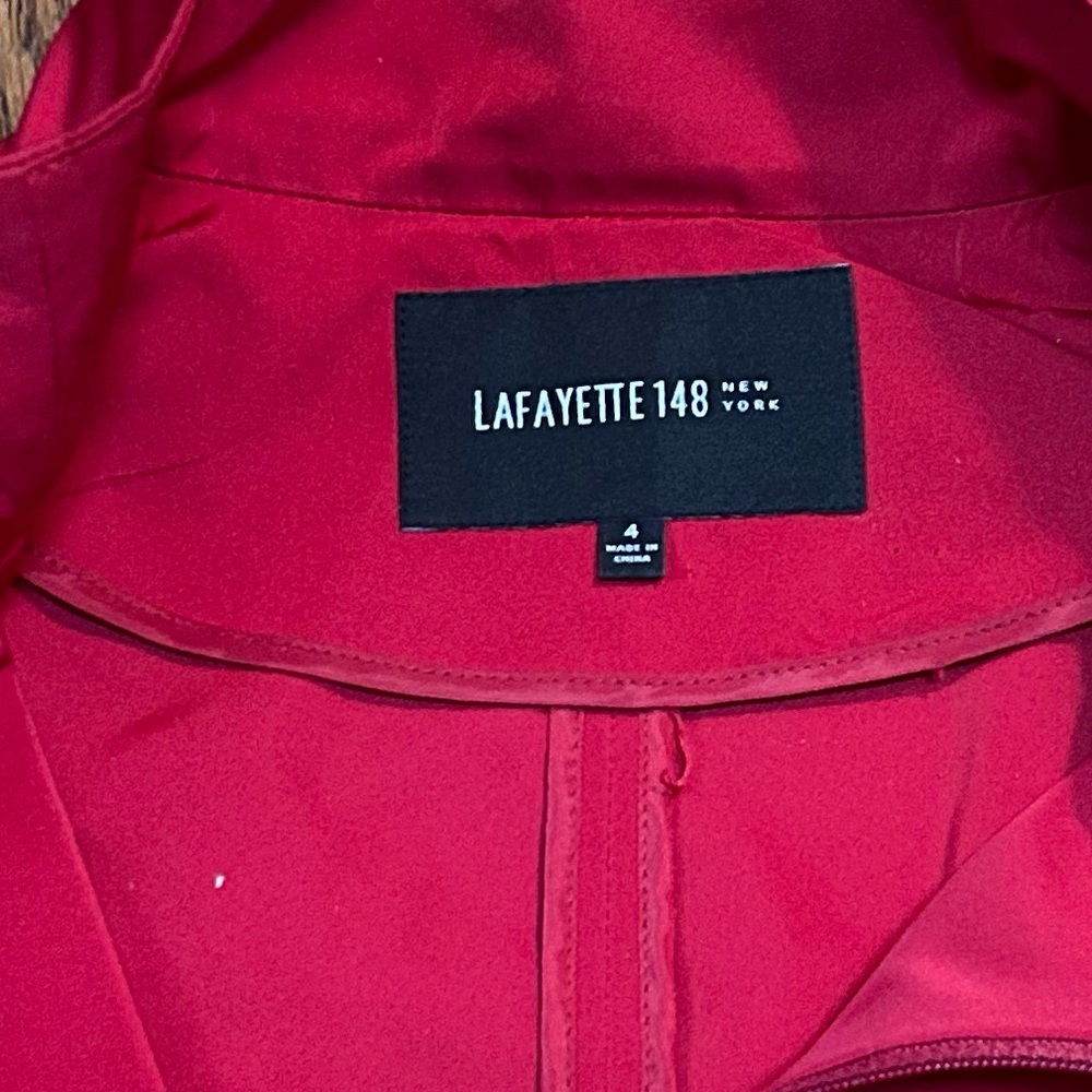 Lafayette 148 New York Red Funnel Neck Zip Up Blazer - Size 4 - Picture 5 of 9
